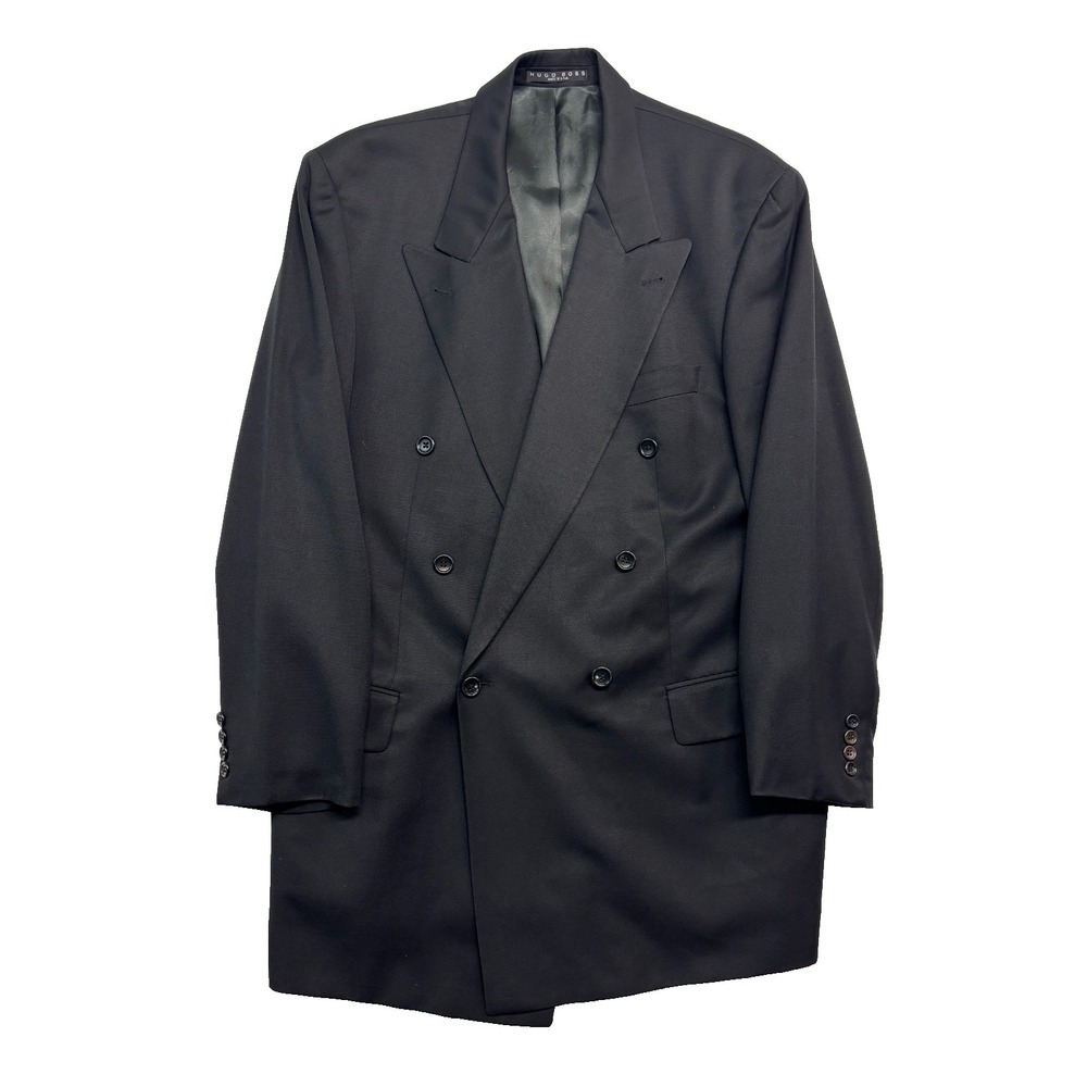 vtg 90s Hugo Boss 44L Zeus Black Double Breasted Blazer Jacket Sport Coat USA